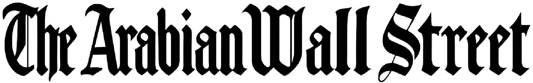 The Arabian Wall Street logo featuring the publication’s name in a classic black-letter font representing prestige and authority in Middle East business journalism.