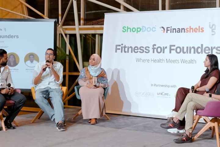 Entrepreneurs speaking at Fitness for Founders wellness event hosted by Finanshels and ShopDoc in Dubai